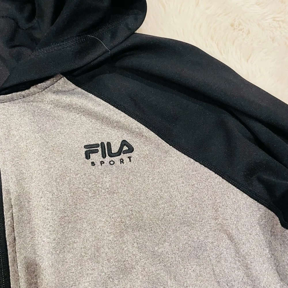 Fila Women’s Black Gray Full Zip Up Long Sleeve Hooded Athletic Jacket Size L